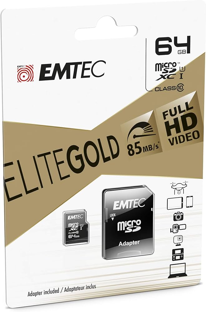 Carte micro SD, 64 go, EMTEC, NF - Boutique Team-Ordi